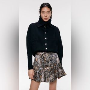 Zara Black and Brown Snake Print Mini Skirt